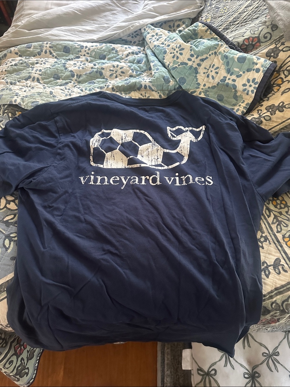 Vineyard Vines Navy T-Shirt with Distressed Soccer White Whale Logo